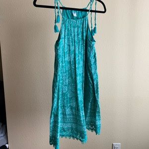 Teal Floral Print Old Navy Dress Lace Fringe